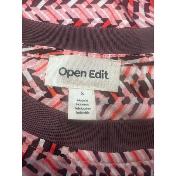 NWT Open Edit pink peony wave geo long sleeve shirt. Size small - Picture 7 of 8